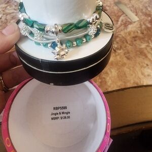 Jingle and mingle Silver and Green Charm Bracelet With a Bow Charm Christmas FP